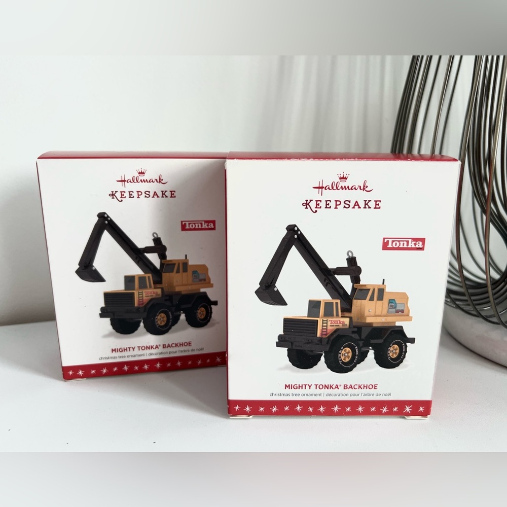 Two Hallmark Keepsake MIGHTY TONKA BACKHOE Tree Ornaments 2016 NIB